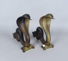 Objet : Paire de chenets en bronze - Serpent / Cobra - attribué à BRANDT Edgar
