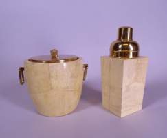 Objet (2) : designer Aldo TURA pour MACABO (1909 , 1963) parchemin & cuivre Shaker et Seau à Glace