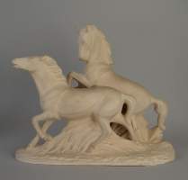 Sculpture: Terre cuite -Couple de chevaux- signé 1ère moitié20eS 25x29cm