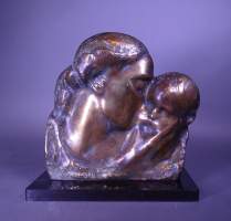 Sculpture: Relief en bronze patine dorée -Maternité- signé WITTERWULGHE Joseph
