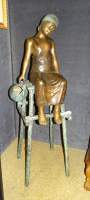 Sculpture: bronze -Petite fille à la cruche- anonyme 20eS 153x55x52cm