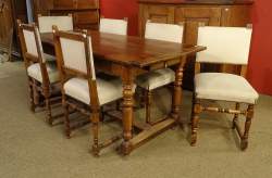 Meuble: (7) table de ferme en merisier de style Louis XIV 19eS + 6 chaises en fr