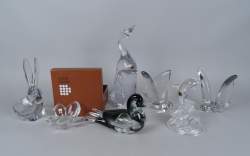 Verrerie: 7 objets en cristal: cendrier Daum ds son écrin, canard, oie Arts de P