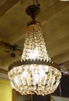 Lustre sac à perles en bronze doré 5 lampes avec perles de cristal taillé (mq) H