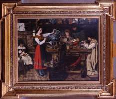 Tableau HSB acajou -L'atelier de potier animé- daté 1869 Anvers signé LAGYE Vict