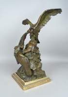 Sculpture: Bronze patiné -Vautours au rocher- 1900 signé PAILLET Charles