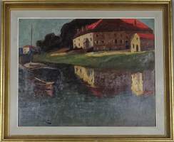 Tableau HSP -Maison au bord de canal- signé FABRY Elysée