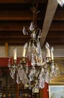 Luminaire Lustre cage en bronze et plaquettes de cristal taillé 6 bougies électr