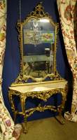 Meuble : console et miroir de style doré tablette en marbre 2è moitié 20eS