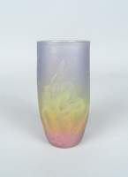 Verrerie : vase rouleau en verre multicouche signé Daum Nancy - Iris - dégagé à l'acide