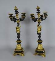 Objet : Paire de chandeliers Napoléon III en bronze doré et patine noire 2è moitié 19eS