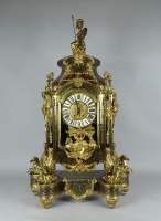 Horlogerie : Horloge cartel Napoléon III en marqueterie de cuivre façon Boulle bronze doré 2è moitié 19eS (en état)