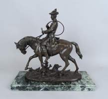 Sculpture : bronze - Chasseur à cheval - cachet de fondeur Paris JB fonte post mortem d'après MENE Pierre-Jules