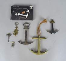 Collection : 6 tire - bouchons : ancre bronze patine verte , ancre bronze , ancre métal argenté MH UK ds boîte , flexible mini doré porte - clef pub , mini à cloche , droit mini an