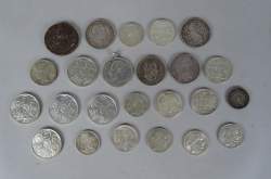 Collection : pièces de monnaie : 6 de 50FB , 5 de 100FB + 5 de 500FB (à 5gr d'Ag) , 5x5Fr LeopoldII Victor EmmanuelII NapIII... en Argent + 5 Kopek de 1781
