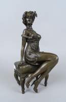 Sculpture : bronze - Femme assise - signé CILO 20eS a/ cachet JB déposé bronze garanti Paris (acc pied)