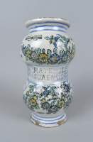 Céramique Faïence majolique pot de pharmacie peint de fleurs daté 1742 - Ierba Mate ilex - (Ds l'état)