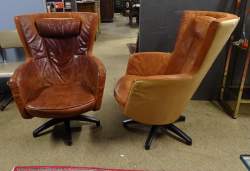 Meuble : paire de fauteuils vintage en cuir et pied noir basculants et relax (ds l'état , mq)
