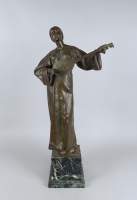 Sculpture : bronze (tach peinture) - Femme jouant de la mandoline signé LEFEVER Edmond