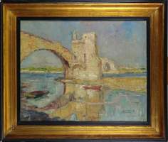 Tableau HST - Pont d'Avignon - 1937 signé DUBOIS Raphaël