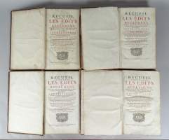 Livre : (4) LOUVREX (M. G. de) - Recueil d'édits et réglemens pour le Païs de Liège & Comté de Looz , par les Evêques... , en matière de[.] Liège , 1750 - 1752 , 4 vol (dos abîmés)