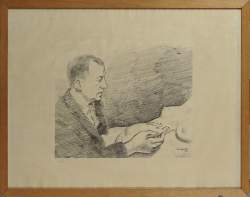 Estampe : gravure - Ecrire , portrait de Paul Eluard 1936 - ds la planche MAGRITTE René
