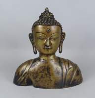 Asiatique : buste de Bouddha en bronze Thailandais 1ère moitié 20eS