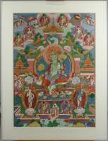 Asiatique : peinture s/ tissu tangka tibétain 19eS