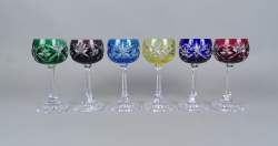 Verrerie : 6 verres s/ pied en cristal taillé coloré Val Saint Lambert