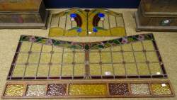 Meuble: Brise vue vitrail Art Nouveau décor de couleurs début 20eS 128x46,5cm +