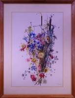 Tableau aquarelle/papier -Bouquet de fleurs- signé GIBON Marcel