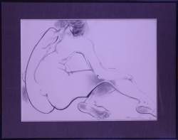 Tableau: Dessin au fusain -Femme nue assise de dos- daté 77 signé ROZELAAR GREEN