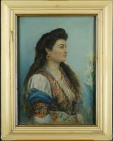 Tableau pastel -Portrait de femme- daté 1899 signé 70x50cm cadre blanc