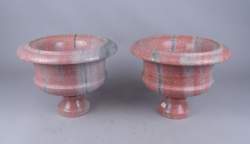 Sculpture: 2 vasques en marbre rose 20eS (ecl s/ base) H:27cm
