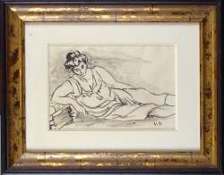 Tableau Lavis s/papier - Femme allongée - monogramé V.D. signé au dos Dolly attribué à VAN DONGEN Kees