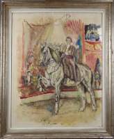 Tableau : aquarelle - Cavalier au cirque - signé WIETHASE  Edgard