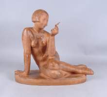 Sculpture Terre cuite - Femme nue au papillon - signé PATRISSE Albert