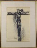 Tableau Fusain - Christ en croix - signé B.MAX BROEDER MAXIMINUS pseudo de VAN MEERBEECK Victor