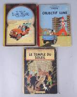 BD : Tintin Ed Casterman (3) (ds l'état) : - Temple du soleil - B3 1949 EO 2 Incas - Or noir - B4 50 EO - Objectif lune - B8 53 EOB