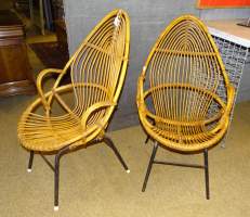 Meuble vintage Paire de fauteuils en osier dans le goût de ALBINI Franco