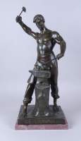 Sculpture métal -Le travail- signé LEMOYNE (fin 19è/déb 20eS) H:55cm sur socle e