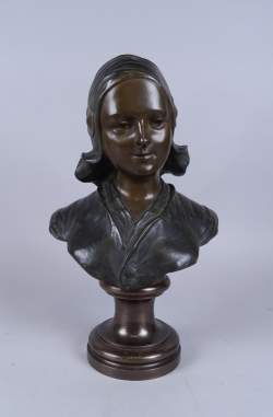 Sculpture Bronze - Buste de jeune - fille - signé BIJA Auguste