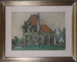 Tableau aquarelle -Villa boulevard de la Wollue- signé HOLST Frans
