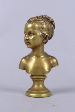 Sculpture : Cachet en bronze/ buste de jeune fille signé fondeur -THIEBAUT Fres