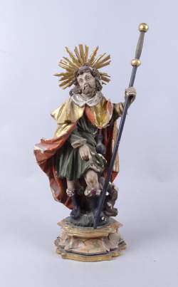 Sculpture (Ecl) -St Roch- en bois sculpté polychrome fin18e-déb 19eS H Tot: 42cm