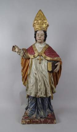 Sculpture: Bois polychrome (mq, acc, fissures) Saint Augustin en Evêque 18eS