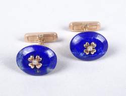 Bijou: Paire de boutons de manchettes en or 9K lapis-lazuli et diamants pour env