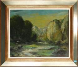 Tableau HST -Paysage Montagneux avec Cours d'Eau- Ecole de COURBET Gustave