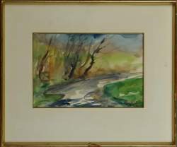 Aquarelle -Paysage la Masblette- mai 1971 signé GOVAERTS Jean