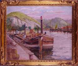 Tableau HST -Péniche à quai- signé TIELENS Alexandre Tableau HST -Péniche à quai- signé TIELENS Alexandre